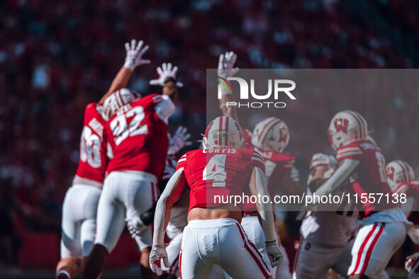 Wisconsin Badgers linebacker Tackett Curtis #4 is at Camp Randall Stadium in Madison, Wisconsin, on September 7, 2024. 