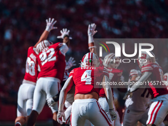 Wisconsin Badgers linebacker Tackett Curtis #4 is at Camp Randall Stadium in Madison, Wisconsin, on September 7, 2024. (