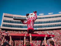 Bucky Badger is at Camp Randall Stadium in Madison, Wisconsin, on September 7, 2024. (