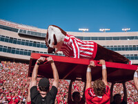 Bucky Badger is at Camp Randall Stadium in Madison, Wisconsin, on September 7, 2024. (