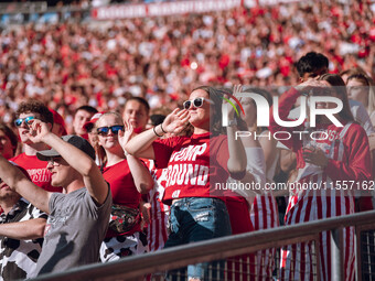 The Wisconsin Badgers play against the South Dakota Coyotes at Camp Randall Stadium in Madison, Wisconsin, on September 7, 2024. (