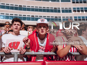 The Wisconsin Badgers play against the South Dakota Coyotes at Camp Randall Stadium in Madison, Wisconsin, on September 7, 2024. (