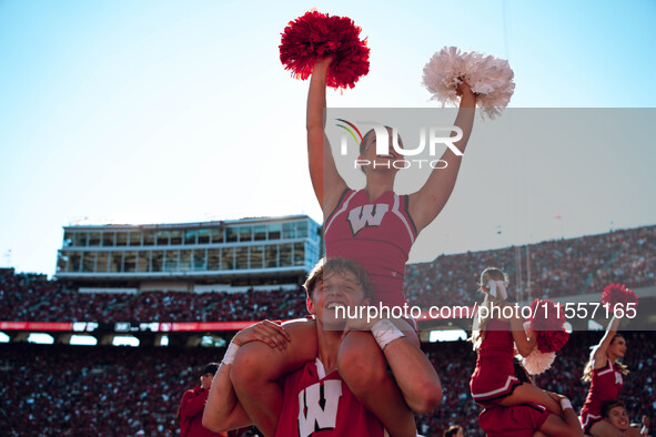 The Wisconsin Badgers play against the South Dakota Coyotes at Camp Randall Stadium in Madison, Wisconsin, on September 7, 2024. 