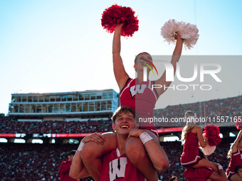 The Wisconsin Badgers play against the South Dakota Coyotes at Camp Randall Stadium in Madison, Wisconsin, on September 7, 2024. (