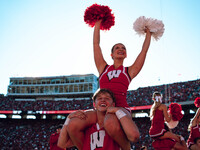 The Wisconsin Badgers play against the South Dakota Coyotes at Camp Randall Stadium in Madison, Wisconsin, on September 7, 2024. (