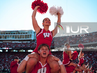 The Wisconsin Badgers play against the South Dakota Coyotes at Camp Randall Stadium in Madison, Wisconsin, on September 7, 2024. (