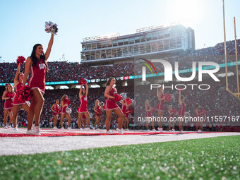 The Wisconsin Badgers play against the South Dakota Coyotes at Camp Randall Stadium in Madison, Wisconsin, on September 7, 2024. (