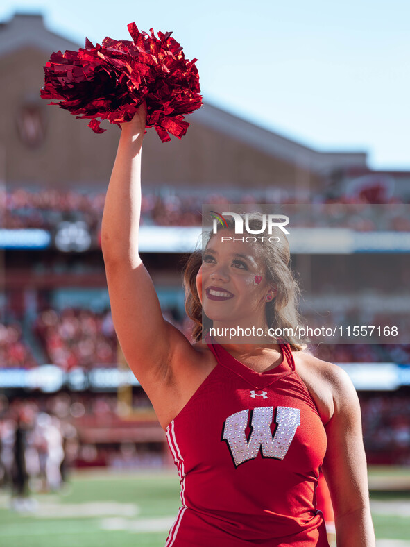 The Wisconsin Badgers play against the South Dakota Coyotes at Camp Randall Stadium in Madison, Wisconsin, on September 7, 2024. 