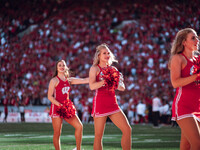 The Wisconsin Badgers play against the South Dakota Coyotes at Camp Randall Stadium in Madison, Wisconsin, on September 7, 2024. (