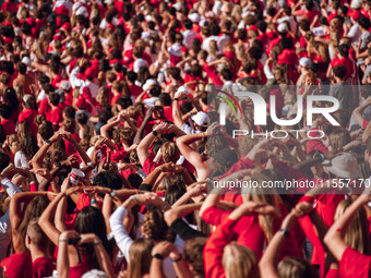 Fans look at the scoreboard in disbelief at Camp Randall Stadium in Madison, Wisconsin, on September 7, 2024. (