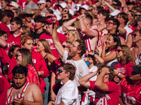 Fans look at the scoreboard in disbelief at Camp Randall Stadium in Madison, Wisconsin, on September 7, 2024. (