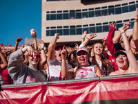 Wisconsin Badger fans celebrate at Camp Randall Stadium in Madison, Wisconsin, on September 7, 2024. (