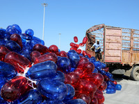 Fishermen prepare floats for shipment in Lianyungang, China, on September 8, 2024. (