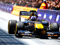 David Coulthard drives an RB8 through downtown Houston, Texas, on September 7, 2024. (