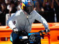 Aaron Colton rides through downtown Houston, Texas, on September 7, 2024, during a Red Bull Showrun. (