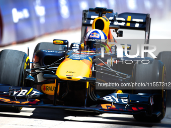 David Coulthard drives an RB8 through downtown Houston, Texas, on September 7, 2024. (