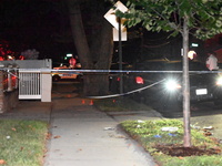 Police presence at the crime scene where three people are shot at 132-45 220th Street in Jamaica, Queens, New York, United States, on Septem...