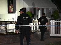 Police presence at the crime scene where three people are shot at 132-45 220th Street in Jamaica, Queens, New York, United States, on Septem...