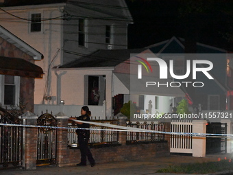 Police presence at the crime scene where three people are shot at 132-45 220th Street in Jamaica, Queens, New York, United States, on Septem...