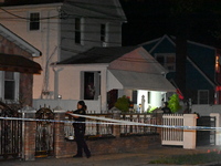 Police presence at the crime scene where three people are shot at 132-45 220th Street in Jamaica, Queens, New York, United States, on Septem...