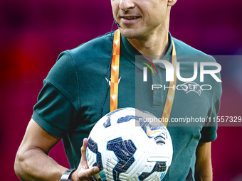 Referee Donatas Rumsas officiates the match between the Netherlands and Bosnia and Herzegovina at the Philips Stadium for the UEFA Nations L...