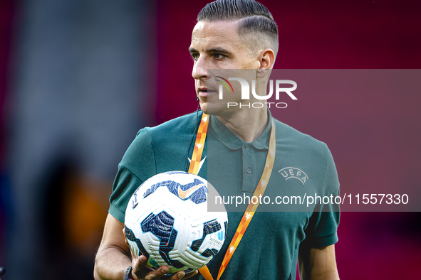 Referee Donatas Rumsas officiates the match between the Netherlands and Bosnia and Herzegovina at the Philips Stadium for the UEFA Nations L...