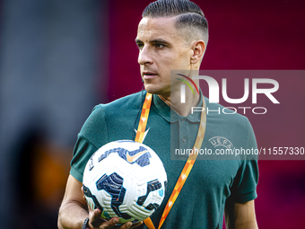 Referee Donatas Rumsas officiates the match between the Netherlands and Bosnia and Herzegovina at the Philips Stadium for the UEFA Nations L...