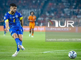 Bosnia and Herzegovina defender Jusuf Gazibegovic plays during the match between the Netherlands and Bosnia and Herzegovina at the Philips S...