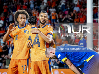 Netherlands forward Cody Gakpo scores the 3-1 goal and celebrates during the match between the Netherlands and Bosnia and Herzegovina at the...