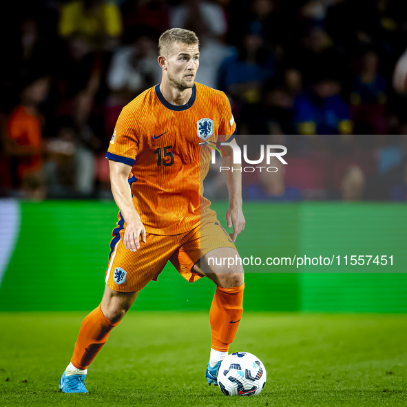 Netherlands defender Matthijs de Ligt plays during the match between the Netherlands and Bosnia and Herzegovina at the Philips Stadium for t...