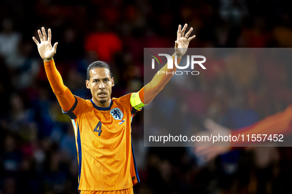 Netherlands defender Virgil van Dijk plays during the match between the Netherlands and Bosnia and Herzegovina at the Philips Stadium for th...