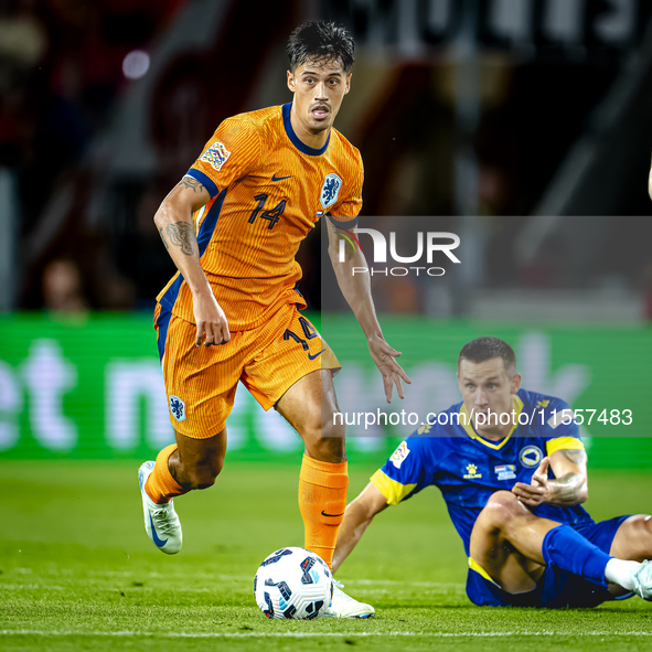 Netherlands midfielder Tijani Reijnders plays during the match between the Netherlands and Bosnia and Herzegovina at the Philips Stadium for...