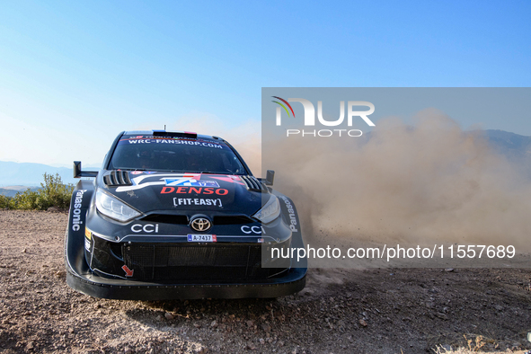 Driver Sebastien Ogier and co-driver Vincent Landais of the team Toyota Gazoo Racing WRT, Toyota GR Yaris Rally1 Hybrid, face the second day...