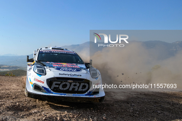 Driver Adrien Fourmaux and co-driver Alexandre Coria of the team M-Sport Ford World Rally Team Ford Puma Rally1 Hybrid face the second day o...