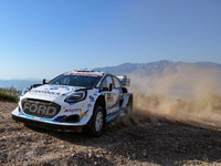 Driver Jourdan Serderidis and co-driver Frederic Miclotte of the M-Sport Ford WRT, Ford Puma Rally1 Hybrid, face the second day of the race...