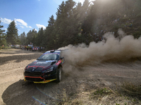 Robert Virves drives with co-driver Aleks Lesk in a Skoda Fabia RS Rally2. They face the second day of the race during the FIA World Rally C...