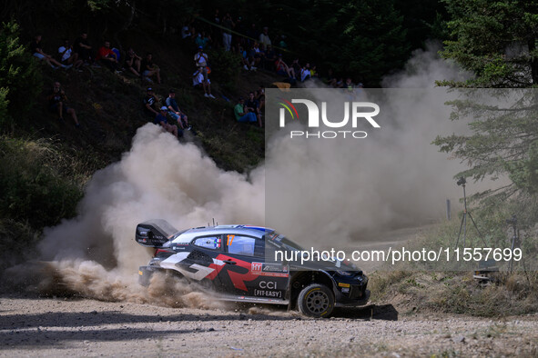 Driver Sebastien Ogier and co-driver Vincent Landais of the team Toyota Gazoo Racing WRT, Toyota GR Yaris Rally1 Hybrid, face the second day...