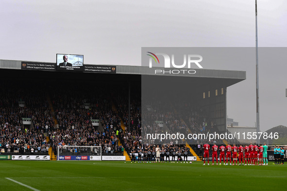 A minute of applause in memory of former Notts County director of football, Sven-Goran Eriksson, takes place during the Sky Bet League 2 mat...