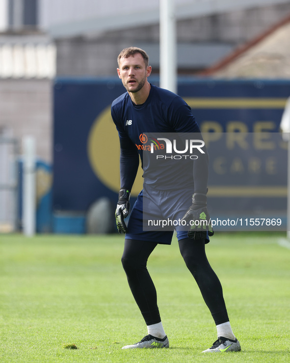 Sam Johnson of FC Halifax Town warms up during the Vanarama National League match between Hartlepool United and FC Halifax Town at Victoria...