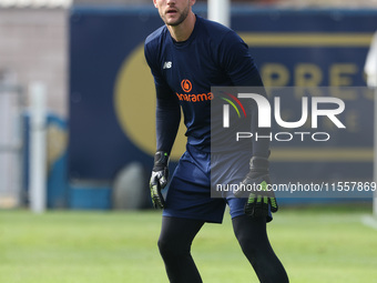 Sam Johnson of FC Halifax Town warms up during the Vanarama National League match between Hartlepool United and FC Halifax Town at Victoria...