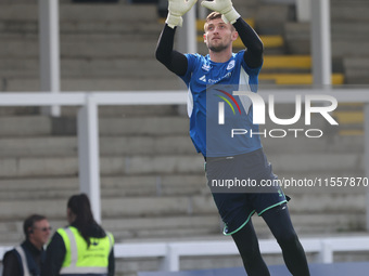 Adam Smith of Hartlepool United warms up during the Vanarama National League match between Hartlepool United and FC Halifax Town at Victoria...