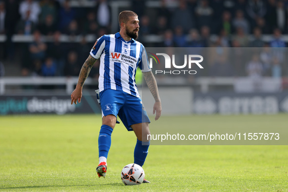 Kieron Freeman of Hartlepool United is in action during the Vanarama National League match between Hartlepool United and FC Halifax Town at...