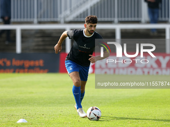 Jack Hunter of Hartlepool United warms up during the Vanarama National League match between Hartlepool United and FC Halifax Town at Victori...