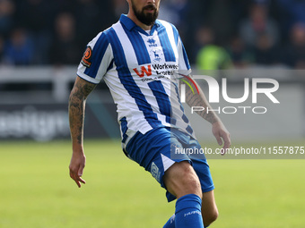 Kieron Freeman of Hartlepool United is in action during the Vanarama National League match between Hartlepool United and FC Halifax Town at...