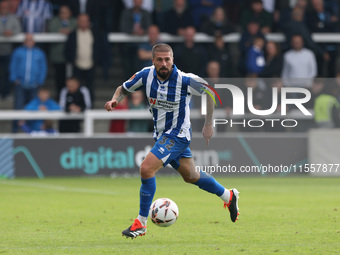 Kieron Freeman of Hartlepool United is in action during the Vanarama National League match between Hartlepool United and FC Halifax Town at...