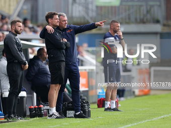 FC Halifax Town manager Chris Millington (right) discusses with Assistant Manager Andy Cooper during the Vanarama National League match betw...