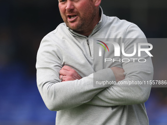 Hartlepool manager Darren Sarll during the Vanarama National League match between Hartlepool United and FC Halifax Town at Victoria Park in...