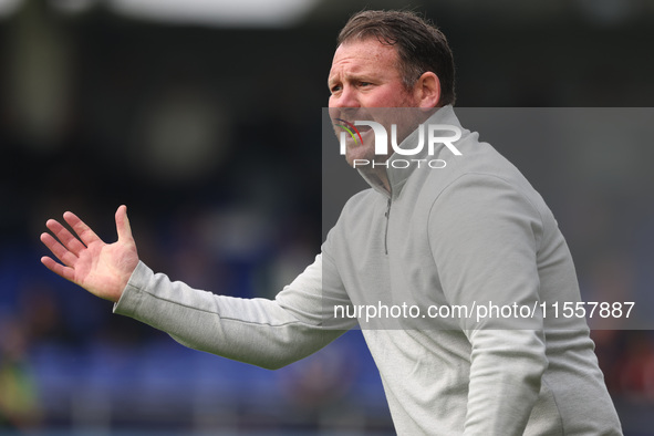 Hartlepool manager Darren Sarll during the Vanarama National League match between Hartlepool United and FC Halifax Town at Victoria Park in...