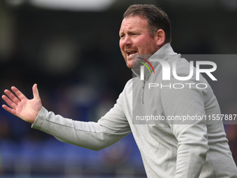 Hartlepool manager Darren Sarll during the Vanarama National League match between Hartlepool United and FC Halifax Town at Victoria Park in...