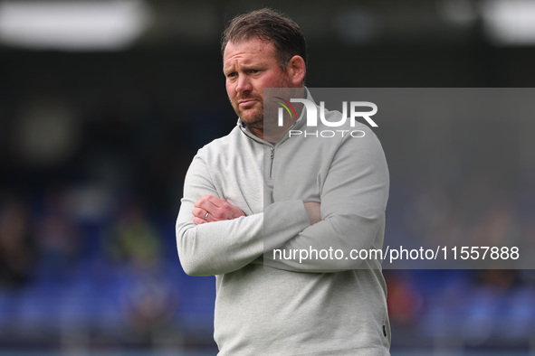 Hartlepool manager Darren Sarll during the Vanarama National League match between Hartlepool United and FC Halifax Town at Victoria Park in...